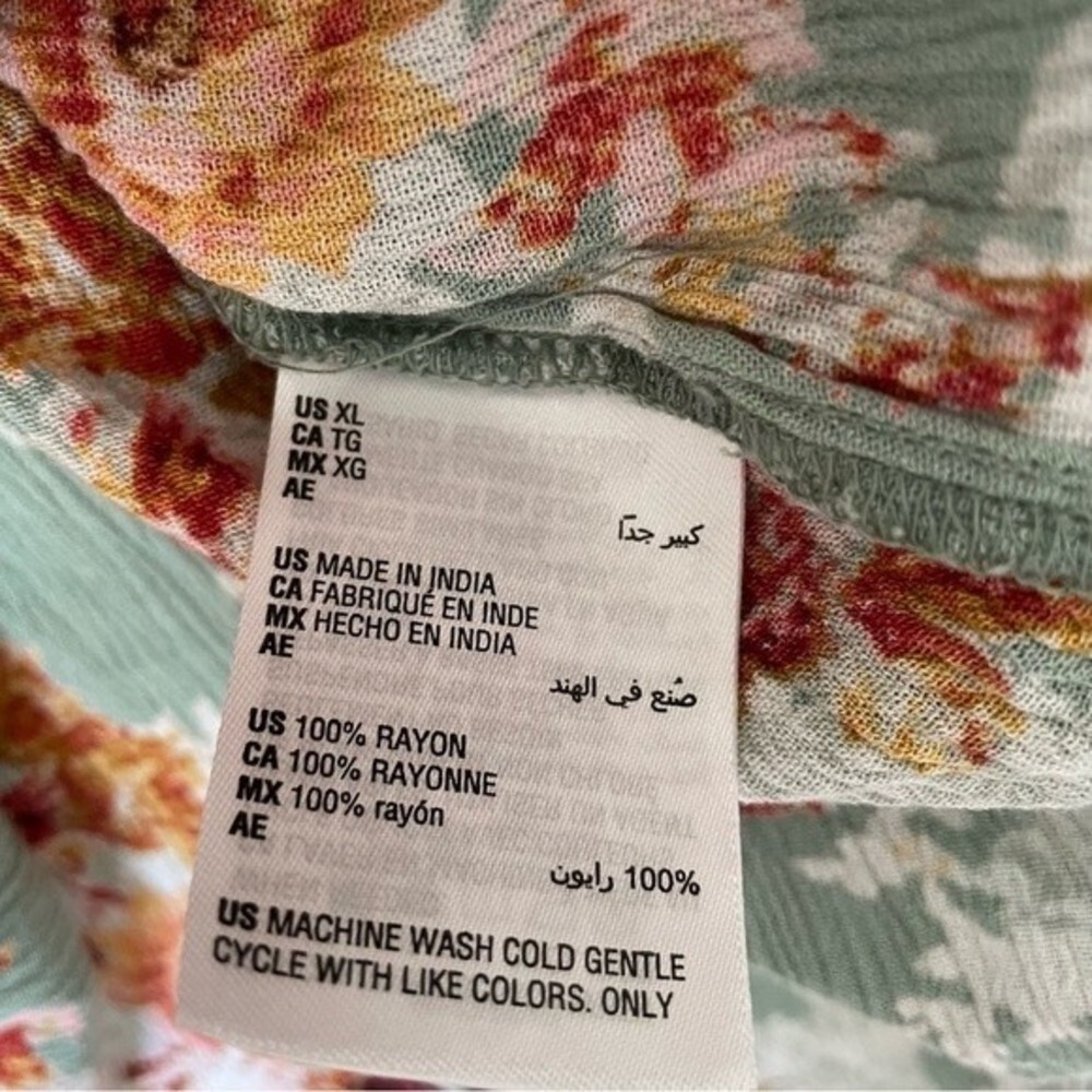 Style & Co - V-neck Ruffle Top Green & Rust Floral Print, XL - Picture 10 of 11